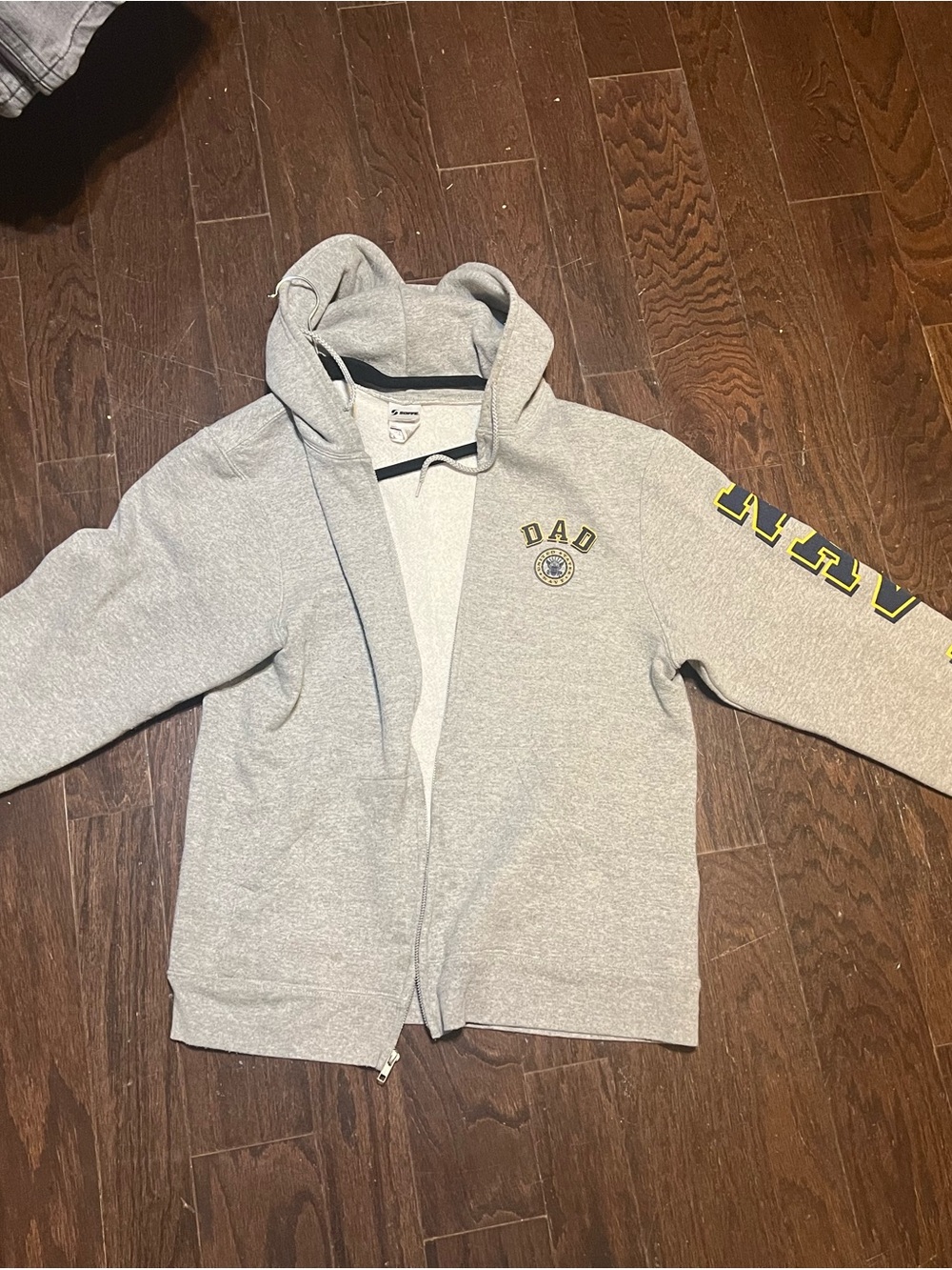 Reebok Light Gray Zip Hoodie with Yellow Sleeve Lettering